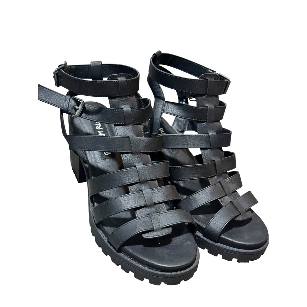 Dirty Laundry fun stuff Black Gladiator Block Heel Lug Sole Sandals Sz 9.5 Y2K - Picture 6 of 12
